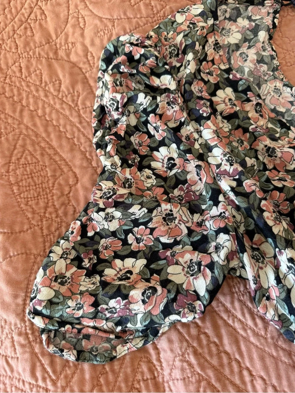 Abercrombie & Fitch Black Floral Maxi Dress with Pink and Cream Blooms